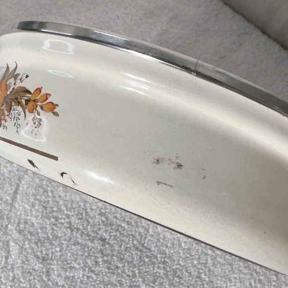 Vintage Enamelware Autumn Flowers Skillet Frying Pan  With Lid - Picture 13 of 15